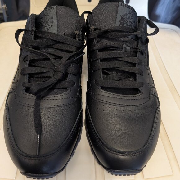 REEBOK MENS BLACK CLASSIC LEATHER RUNNING SNEAKERS Size 9.5 - Picture 1 of 6